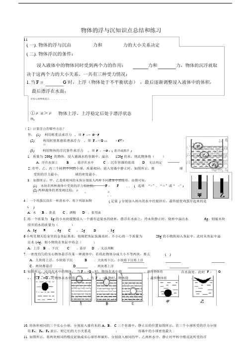 (完整版)物体的浮与沉知识点总结和练习.doc