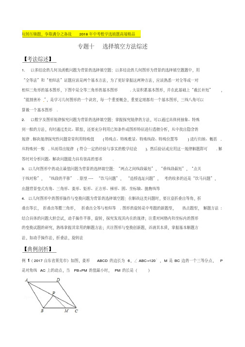 2018中考数学压轴题专题10选择填空方法综述(解析版)(PDF版)