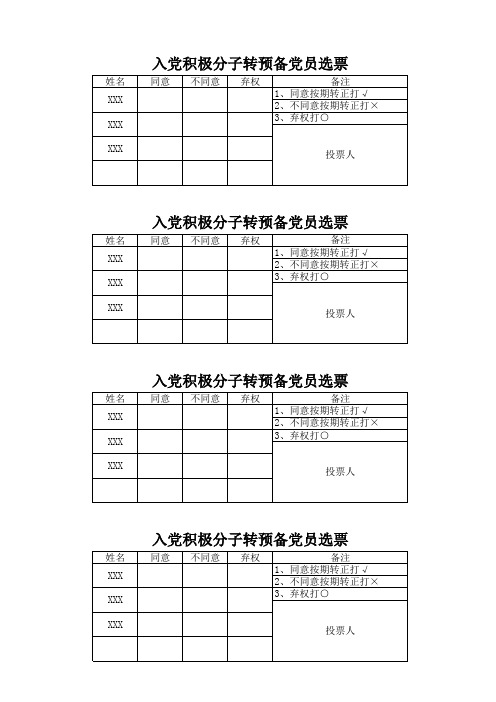 入党积极分子转预备党员选票