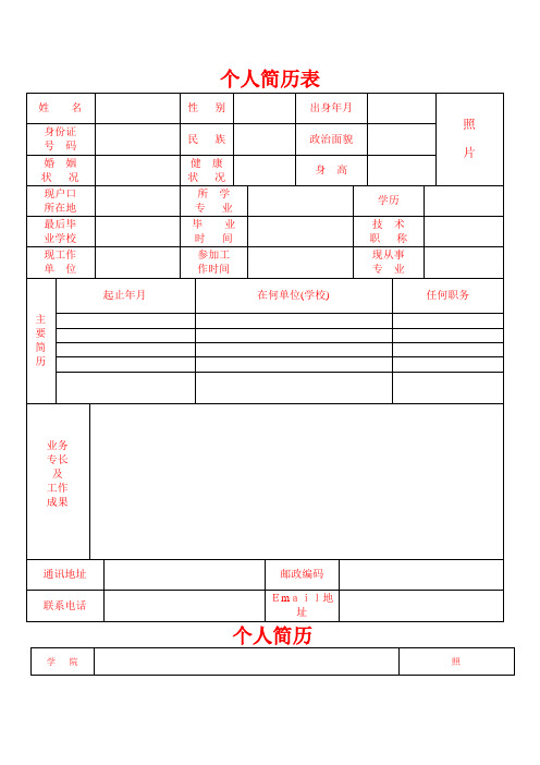 公司应聘简历表格