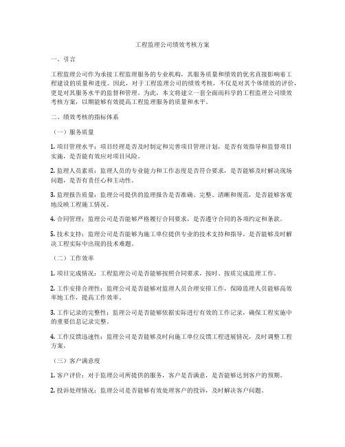 工程监理公司绩效考核方案