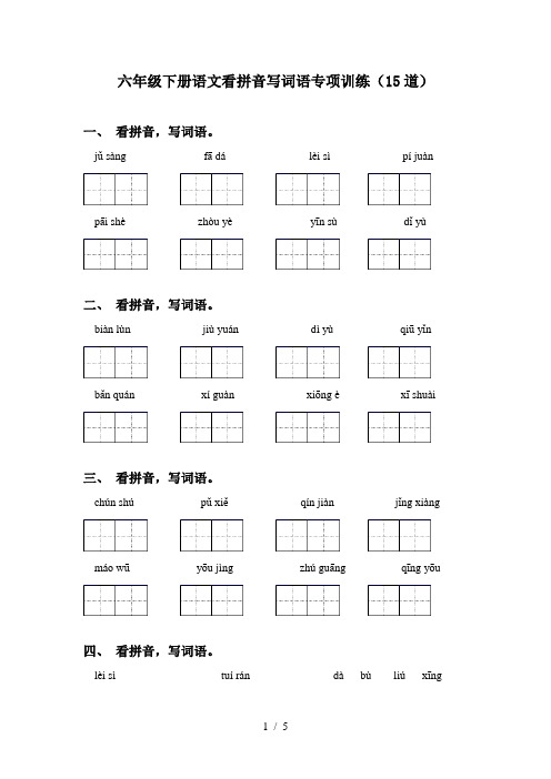 六年级下册语文看拼音写词语专项训练(15道)