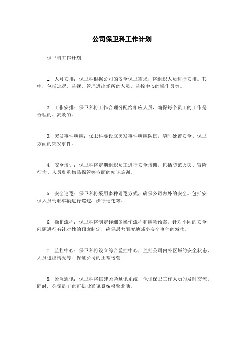 公司保卫科工作计划