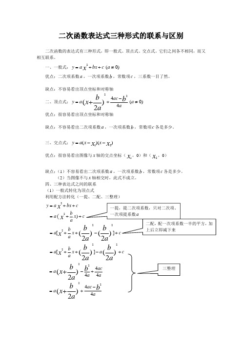 二次函数表达式三种形式的联系与区别