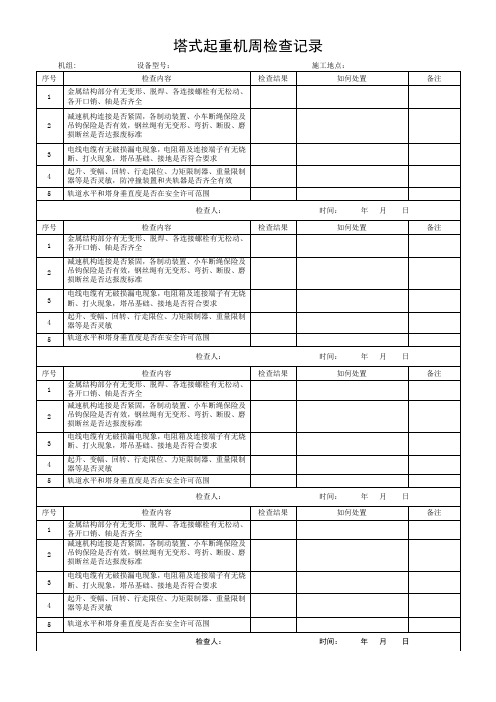 起重机械运行记录+周检表记录+月检表记录+维修保养记录