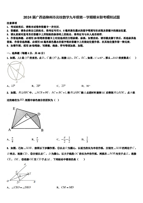 2024届广西省柳州市名校数学九年级第一学期期末联考模拟试题含解析