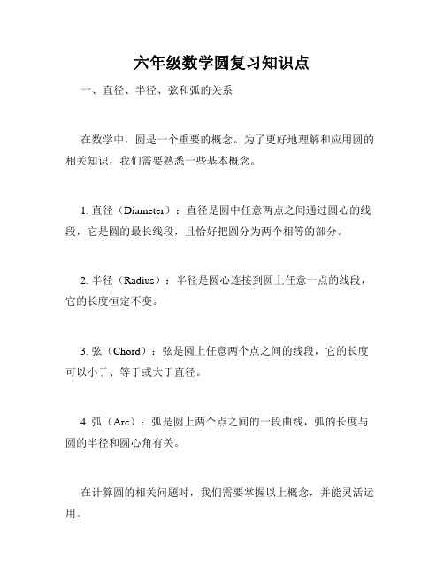 六年级数学圆复习知识点