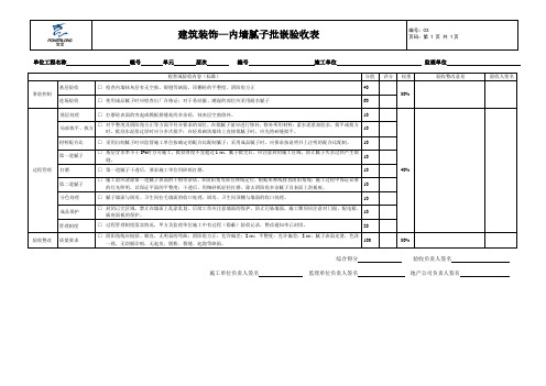 内墙腻子批嵌验收表