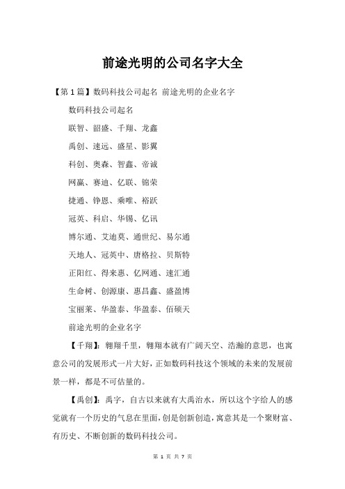 前途光明的公司名字大全