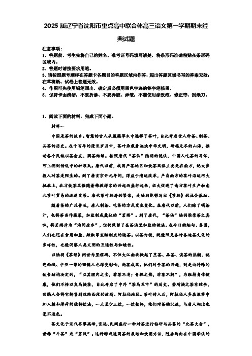 2025届辽宁省沈阳市重点高中联合体高三语文第一学期期末经典试题含解析