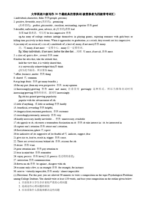 6级必背作文12篇和经典替换词(被替换者为四级常考词汇)----李月祝你考试顺利.