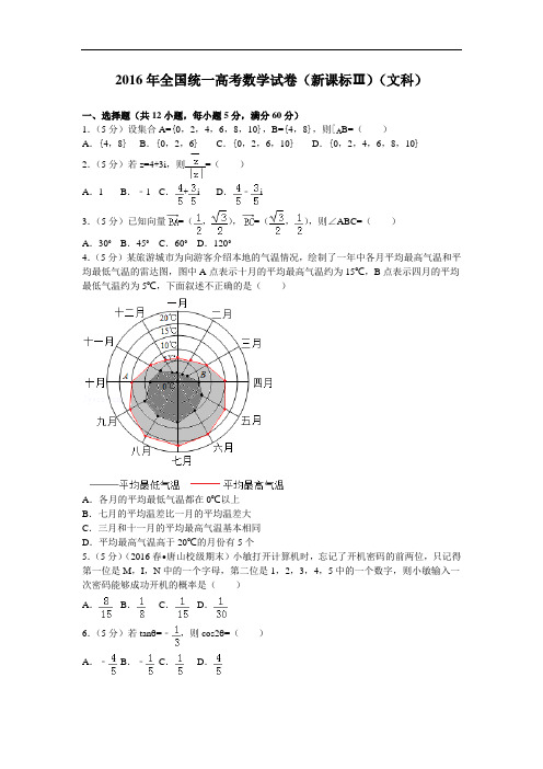 2016届全国统一高考数学试卷(新课标ⅲ)(文科) 解析版