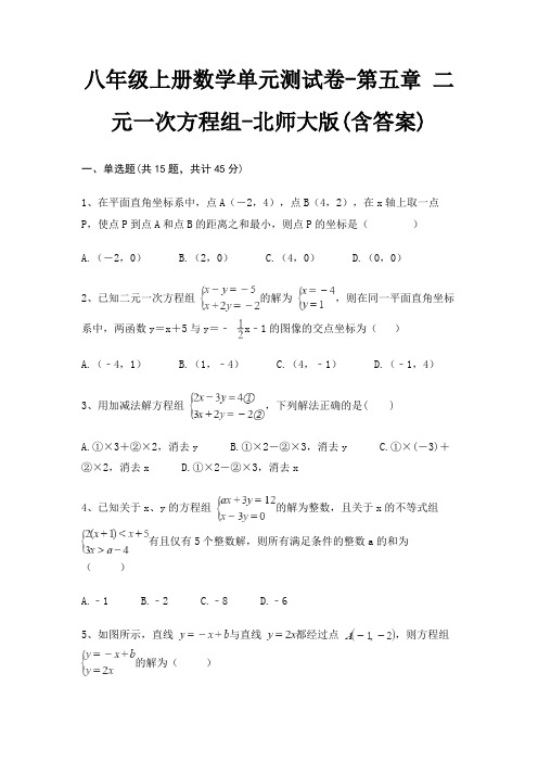 八年级上册数学单元测试卷-第五章 二元一次方程组-北师大版(含答案)