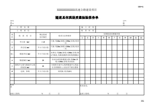 隧道总体现场质量检验报告单CSD-01(隧道总体)