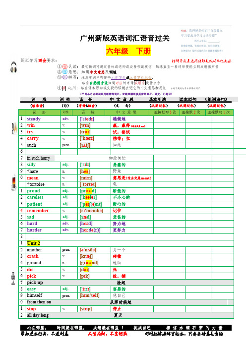 广州版英语六年级下册单词表含音标