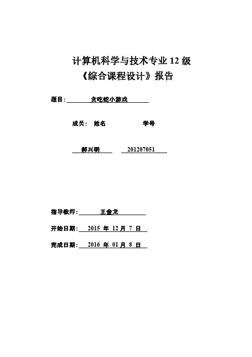 计算机科学与技术专业《综合课程设计》报告