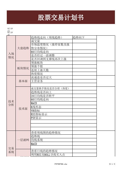 股票交易计划书excel模板