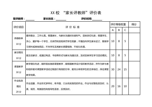 家长对教师评价表