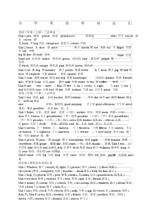 深圳牛津版小学单词汇总