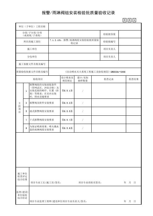 报警雨淋阀组安装检验批质量验收记录