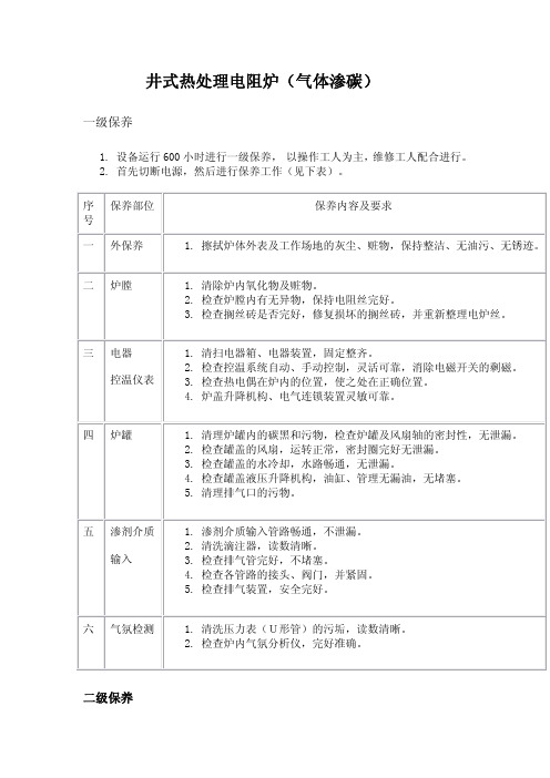 井式热处理电阻炉(气体渗碳)维护保养规程