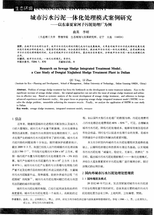 城市污水污泥一体化处理模式案例研究——以东泰夏家河子污泥处理厂为例