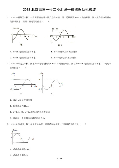 2018年北京高三物理一模二模汇编—机械振动机械波