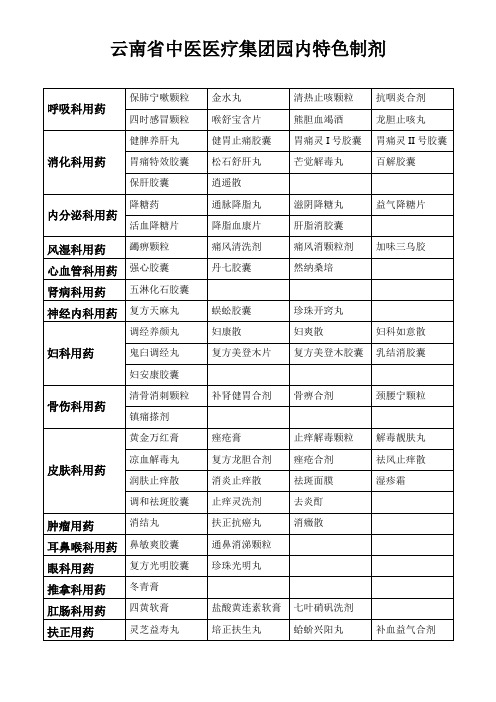 云南省中医医疗集团园内特色制剂