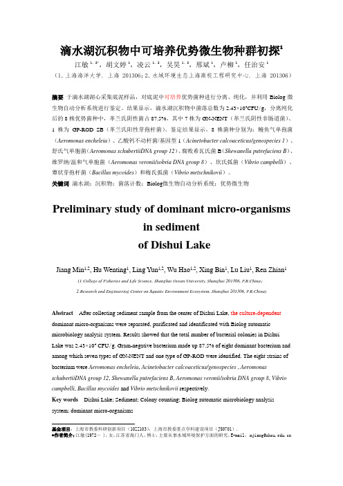 修改稿-滴水湖沉积物中可培养优势微生物种群初探