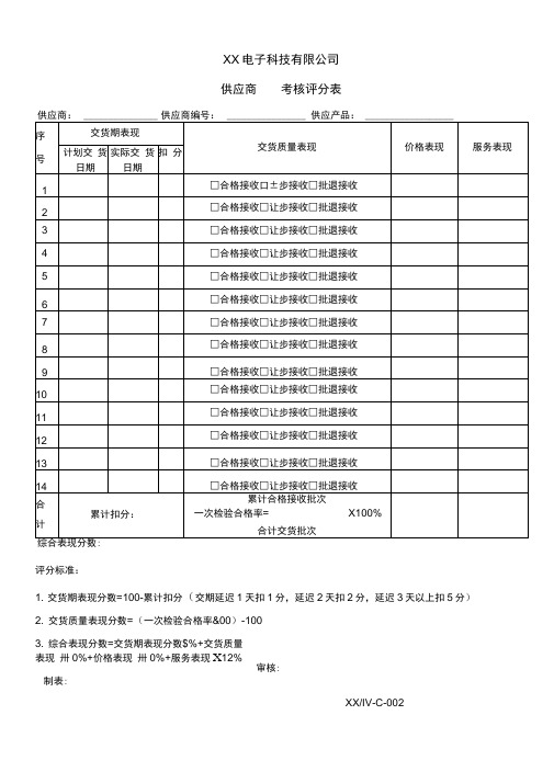 供应商月考核评分表