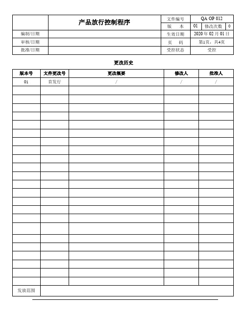 ISO13485-2016产品放行控制程序