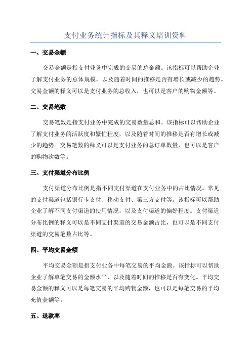 支付业务统计指标及其释义培训资料