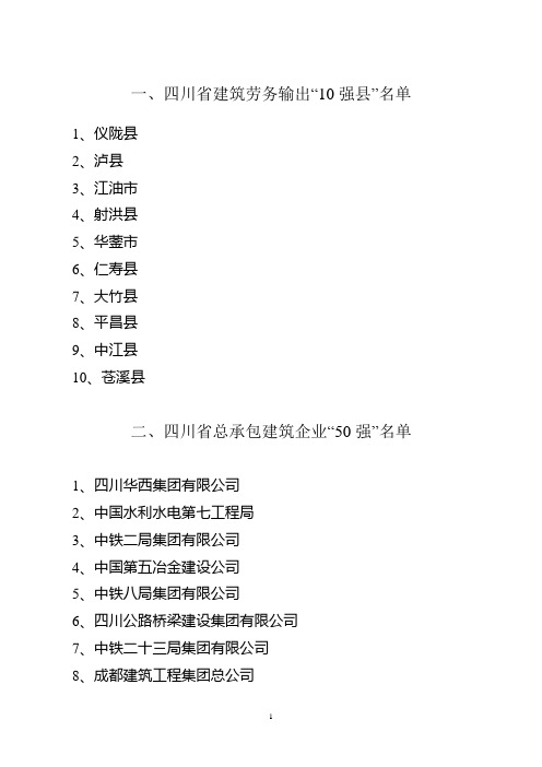 一、四川省建筑劳务输出10强县