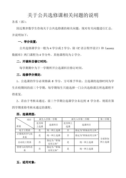 关于公共选修课相关问题的说明