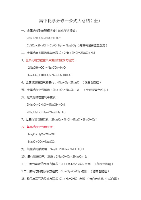 高中化学必背方程式