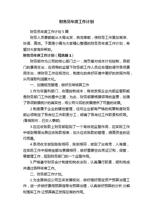 财务员年度工作计划