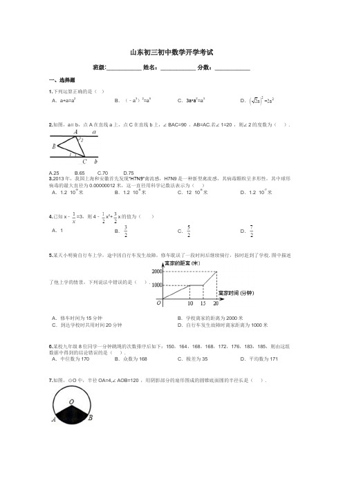 山东初三初中数学开学考试带答案解析
