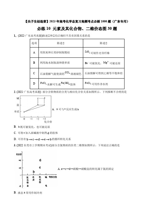 2023年广东高考化学总复习高频考点必刷题10 元素及其化合物、二维价态图30题(练习版)