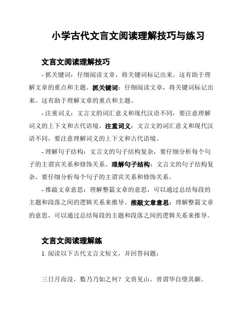 小学古代文言文阅读理解技巧与练习