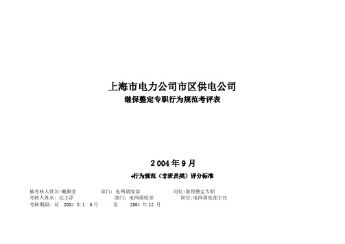 上海市电力公司市区供电公司继保整定专职行为规范考评表