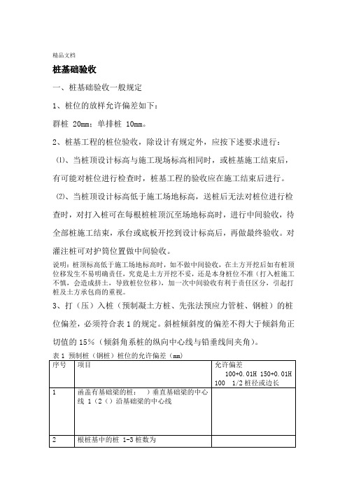 最新桩基础验收桩基础验收一般规定1桩位的放样允许偏差如下群资料