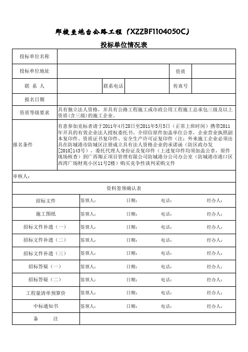 招投标报名表格式