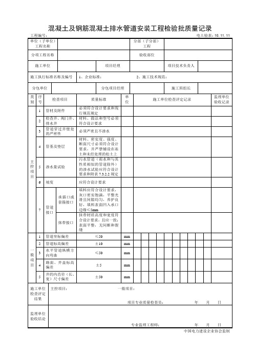 10.11.11混凝土及钢筋混凝土排水管安装工程检验批质量记录