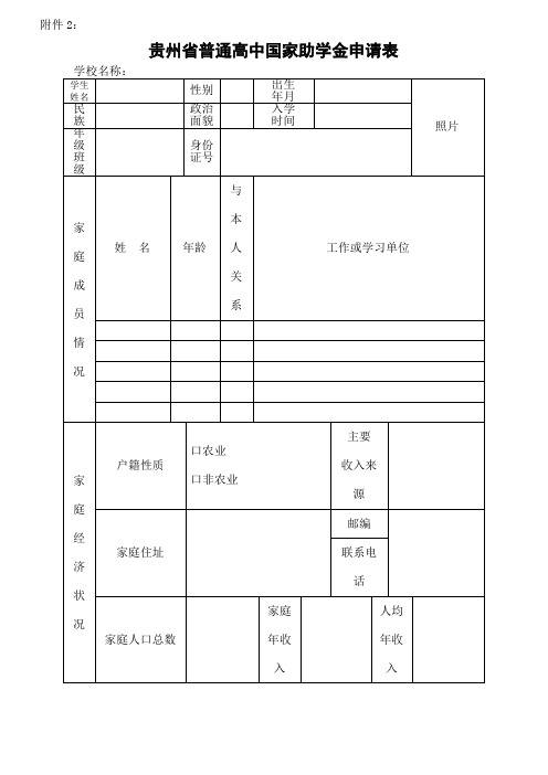 贵州省普通高家助学金申请表