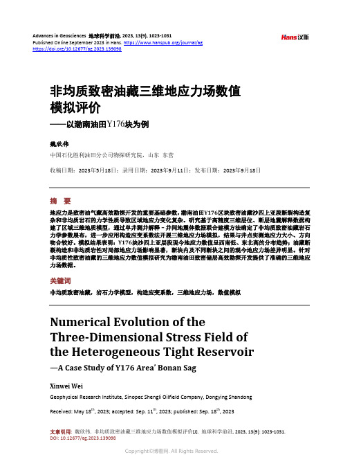 非均质致密油藏三维地应力场数值模拟评价