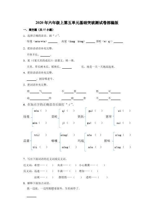 2020年六年级上册 语文第五单元基础突破测试卷部编版(含答案)