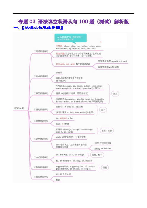 高考英语语法知识清单：专题03 语法填空状语从句100题(测试) +外刊原创语法填空(解析版)