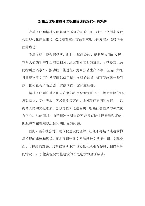 对物质文明和精神文明相协调的现代化的理解