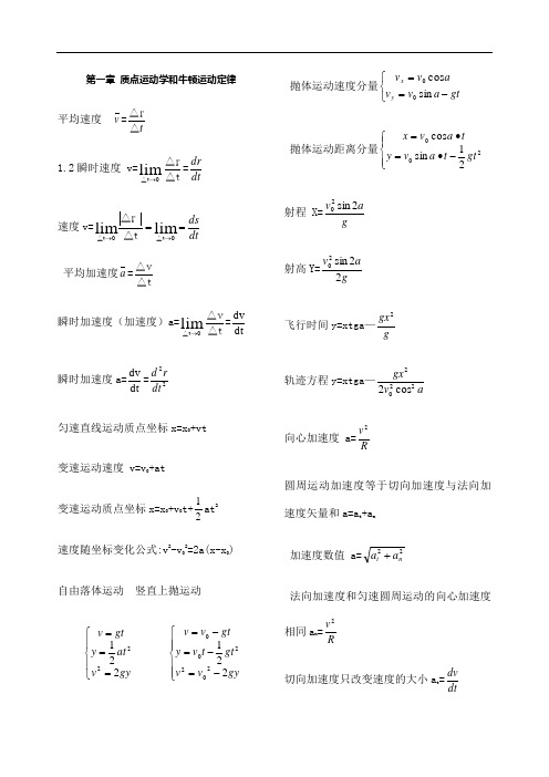 关于大学物理公式总结归纳