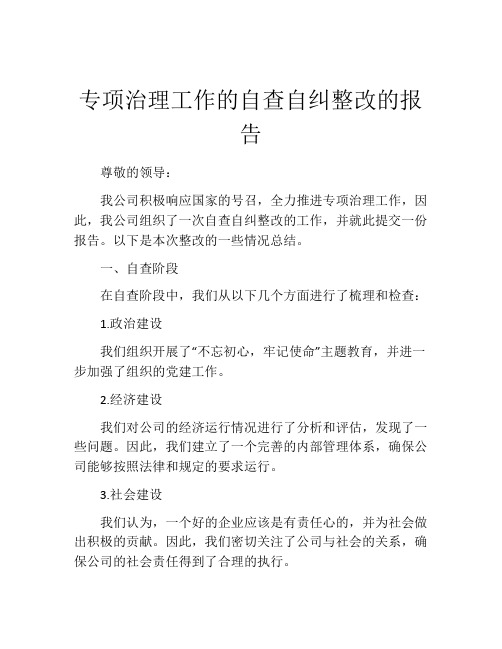 专项治理工作的自查自纠整改的报告